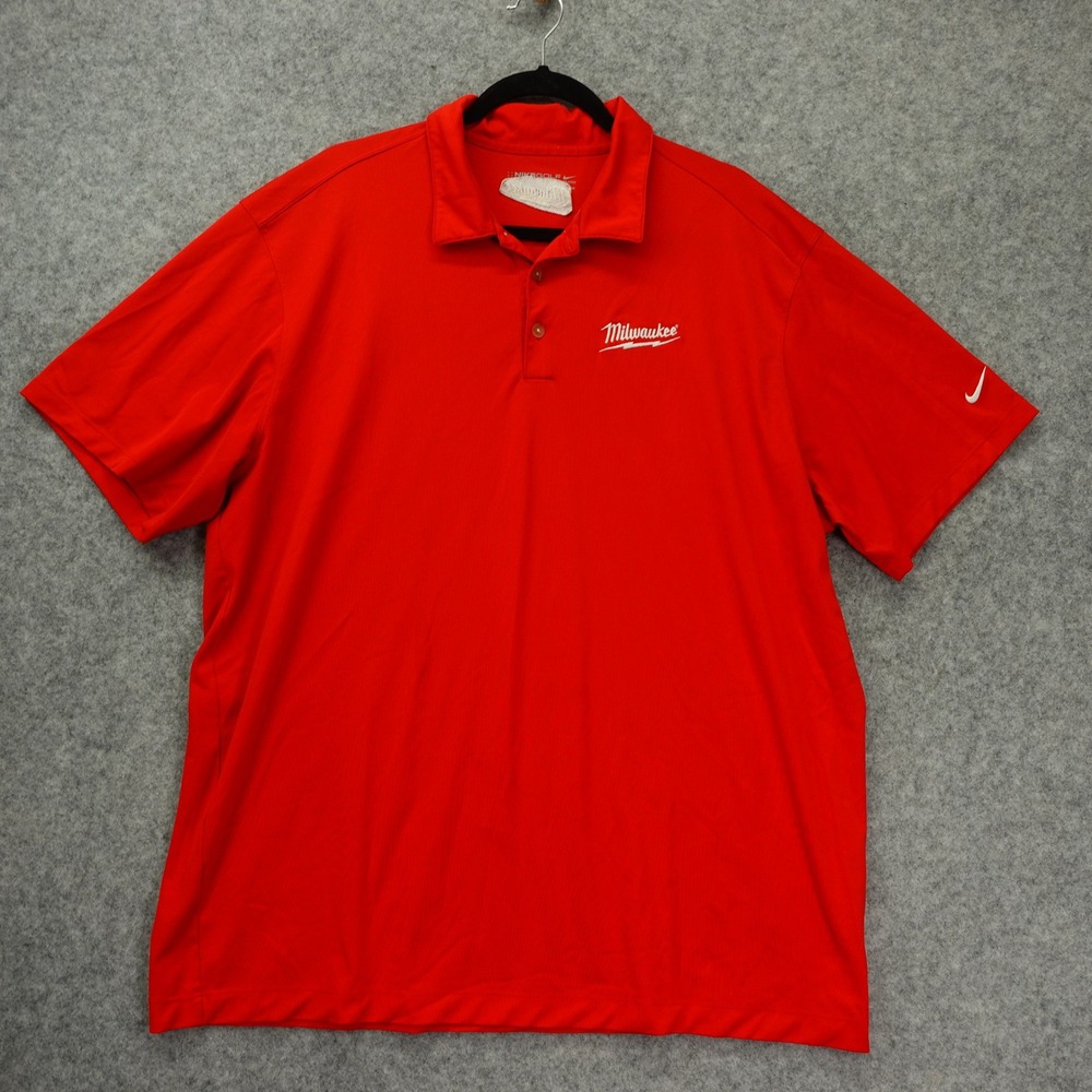 Nike Golf Polo Shirt Mens 2XL Red Milwaukee Tool Swoosh Dri Fit Performance Work
